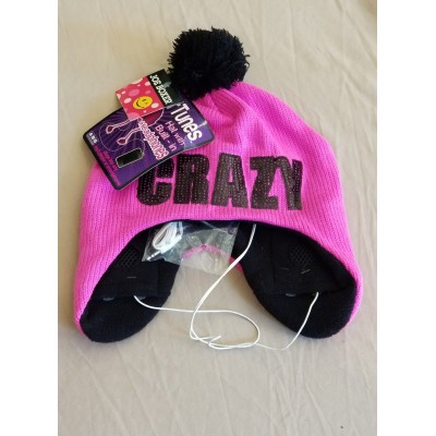 CRAZYeartunes winter hat pink w blk bling headphones built in joe boxer new  eb-12135708